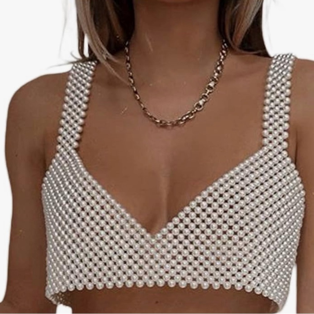 Sexy Pearls Beaded Cami Top